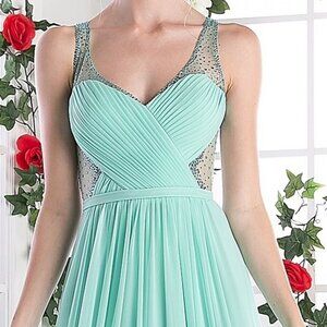 V--Neck Illusion Chiffon A-Line Dress CD5061